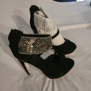 Dolce black rhinestone ankle strappy heels